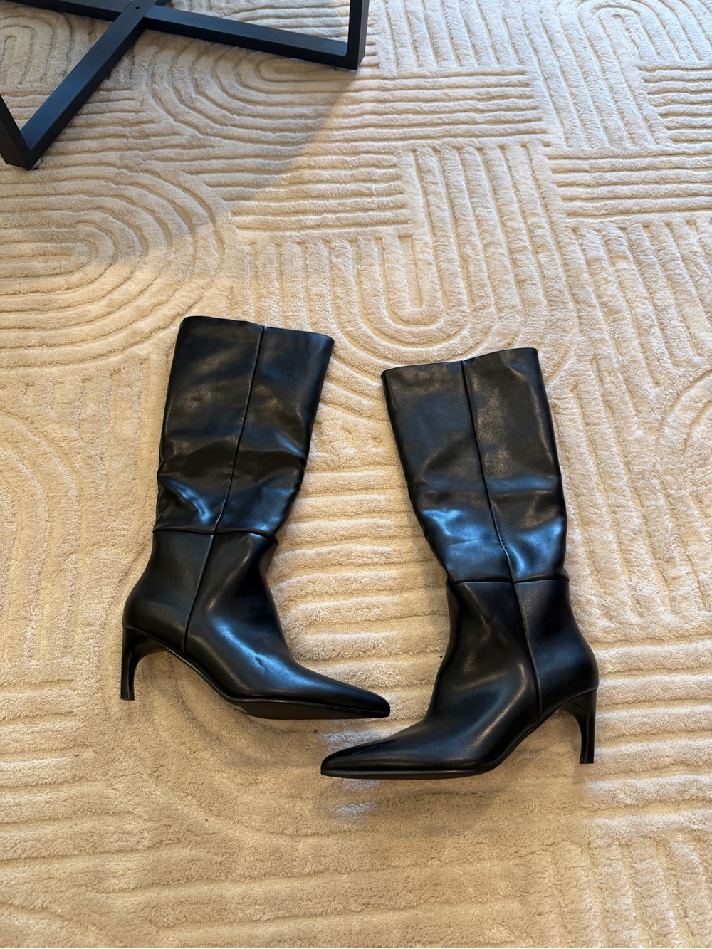 Fashion Nova Black Mid-Calf Pointed Toe Heeled Boots
